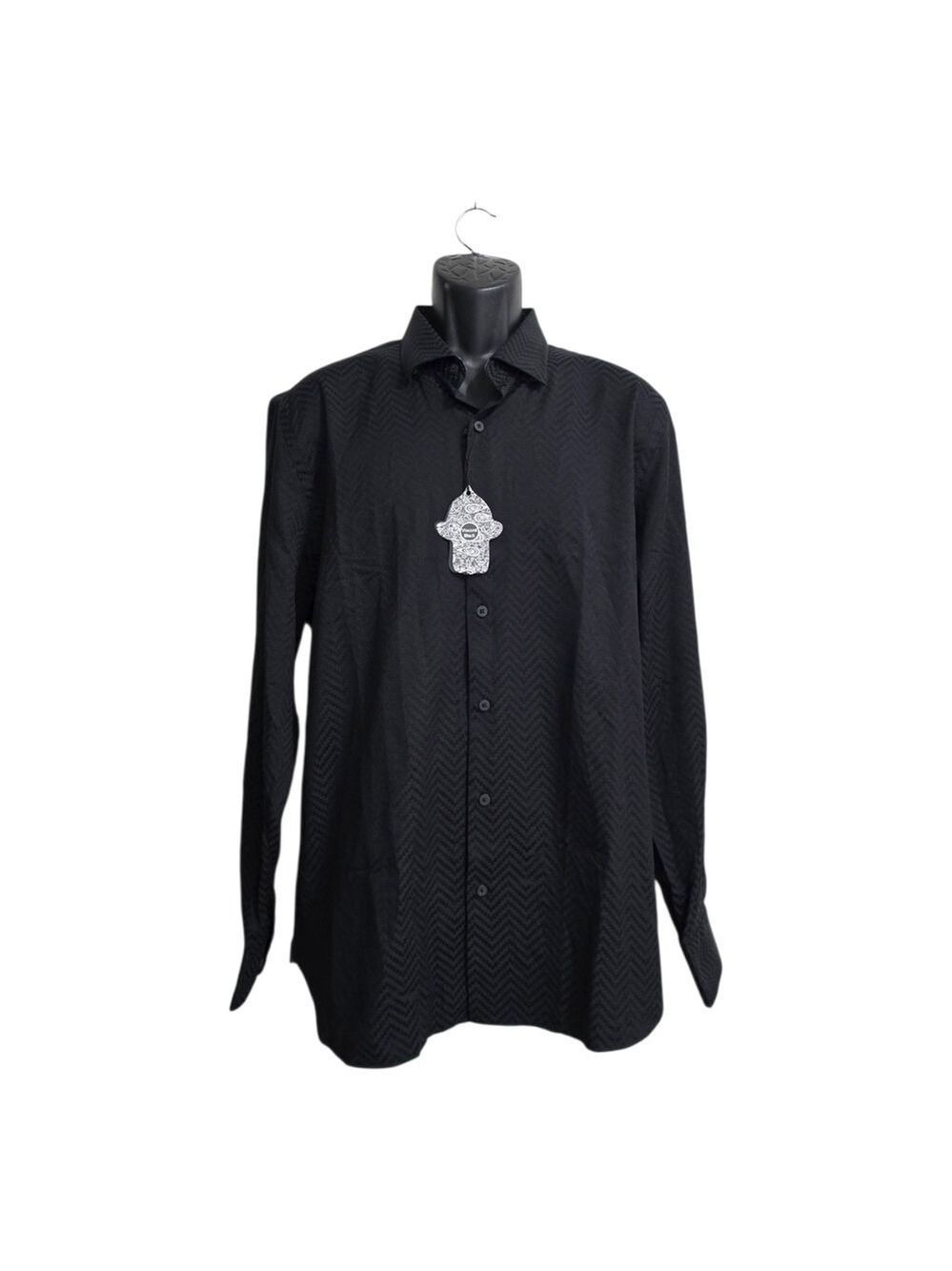 Visconti Black Solid Chevron Jacquard Button Down Shirt Sz XL NWT